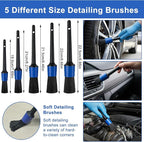32-Piece Car Detailing Kit with Drill Brush Attachments & Polishing Pads – Professional Auto Detailing Brushes, Wheel & Tire Cleaning Tools with Storage Bag (Blue)