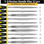 Metal File Set, Large Flat File/Half-Round File/Triangle File/Round File and 12 pcs Needle Files with Storage Bag and Steel Brush for Woodwork, Metal, Leather and Plastic