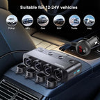 Cigarette Lighter Splitter 216W 4 Socket Car Cigarette Lighter Adapter Heavy Duty Truck Car USB Chager Multi Port USB C 12V/24V Independent Switches & Dust Cover & Waterproof for Car Devices
