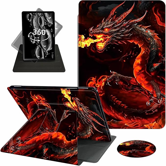for Kindle Paperwhite Case,6.8" Kindle Paperwhite 11th Generation Case and Kindle Paperwhite Signature Edition,360 Degree Rotating Stand Leather Cover with Auto Wake/Sleep,Fire Red Dragon