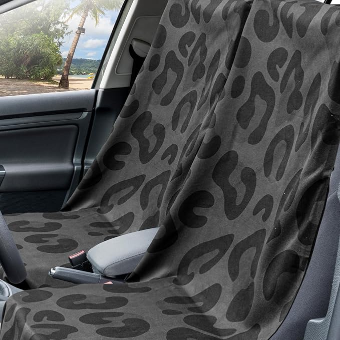 Hahafelt 2 Pack Car Seat Towel Covers with Storage Bag, 63 x 32 Inch Universal Non Slip Waterproof Sweat Protector for Car Truck, Gym Swimming Running, Machine Washable (Black Leopard)