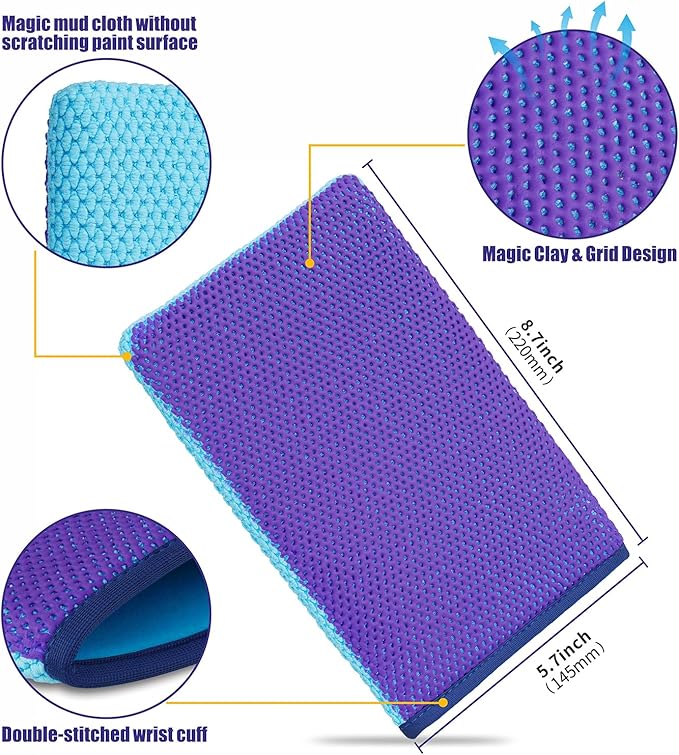 Auto Detailing Clay Bar Mitt, Detailing Clay Mitt for Paint, Glass, Wheels, Car’s Paint Claying, Paint Prep for Wax, Polish and Sealant (8.7in. x 5.7in, Purple)