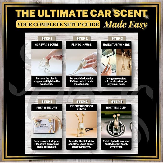 Urban Naturals Car Air Freshener Smoked Vanilla Scent Diffuser, Long Lasting Car Fresheners Made in USA, Odor Eliminating Technology, Hanging Auto Accessories + Vent Clip (3 Pack)