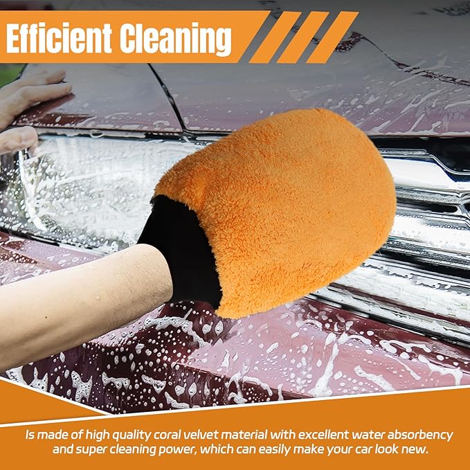 wuyaoyao 2PCS Car Wash Mitts, Soft Coral Fleece Cleaning Glove for Cars Washing, Scratch-Free & Lint-Free, Reusable Microfiber Wash Mitts, Automotive Cleaning Supplies, Car Accessories (Palm Glove)