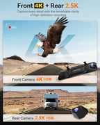 WOLFBOX G900 PRO Mirror Dash Cam with 8MP STARVIS IMX678, 12 inches Rear View Mirror Camera with Front 4K and Rear 2.5K, Included 128GB Card, Voice Control, 5.8GHz WiFi, Loop Recording, G-Sensor & GPS