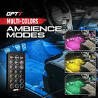 OPT7 Aura Double Row Car LED Lights Interior 6pc with Wireless Remote Control, Multicolor Mode, Sound Active Function Inside Ambient Lighting Kit, Footwell Floor Decor, Charger Adapter 12V