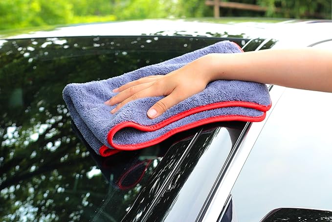 Maxshine 6 Pack Microfiber Towel - 600GSM Ultimate Crazy with Red Silk Border, Grey, 16”x24” (40x60cm) - Scratch-Free Towels for Fast Car Washing & Drying - Perfect for Car Detailing