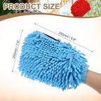 HARFINGTON 2pcs Chenille Microfiber Car Wash Mitts 9.8" x 7.9" Scratch Free Wash Gloves Absorbent Double Sided Plush Cleaning Drying Mitts for Car Washing Home Clean, Light Blue