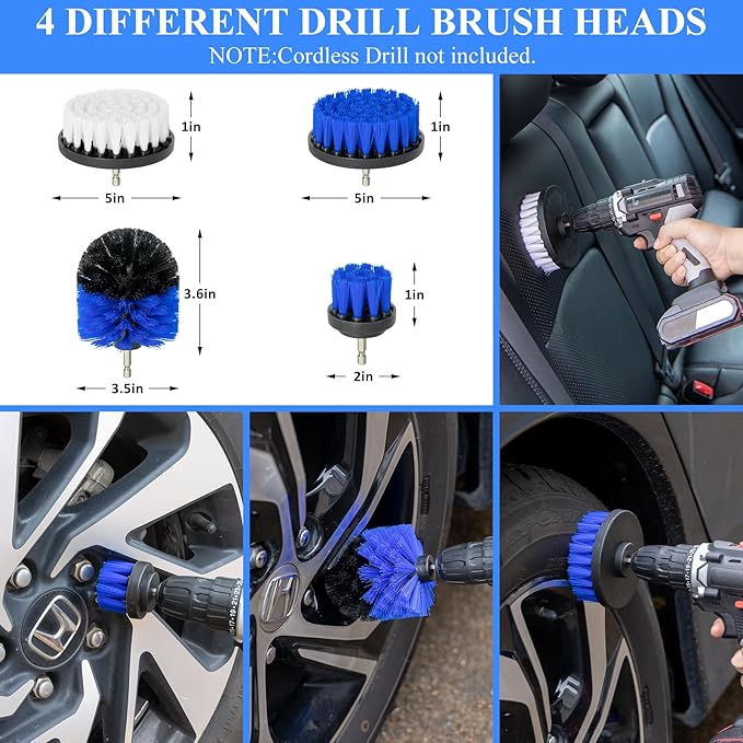 AUTODECO 31Pcs Car Detailing Brush Set, Car Detailing Kit, Auto Detailing Drill Brush Set, Car Detailing Brushes, Car Wash Cleaning Tools Kit for Interior, Exterior, Wheels, Blue