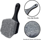Wheel & Tire Brush for Car Rim, Soft Bristle Car Wash Brush, Cleans Tires & Releases Dirt and Road Grime, Short Handle for Easy Scrubbing Black
