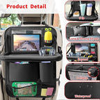 Car Backseat Organizer with Tablet Holder, 6 Storage Pockets Seat Back Protector with Foldable Tray, Kick Mats Back Seat Cover for Kids Toddlers, Travel Accessories, 1 Pc