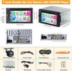 Double Din Car Stereo with CD/DVD Player Apple Carplay & Android Auto, 6.2Inch Car Radio with Bluetooth and Backup Camera, Touch Screen, Mirror Link, Steering Wheel Control, USB/TF/AUX Input, AM/FM
