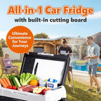 OLIXIS Portable Car Refrigerator, 53QT Dual-Zone Electric Cooler for Vehicles with Wheels & Cutting Board, -4℉-68℉ Freezer Smart Control via Bluetooth, Battery Protection, 12/24V DC & 100-240V AC