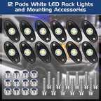 Macarrie 12 Pods Rock LED Lights for Car SUV Underglow Lights Waterproof Neon Trail Rig Lamp Lighting for Truck Motorcycle Boat ATV UTV and More(White)