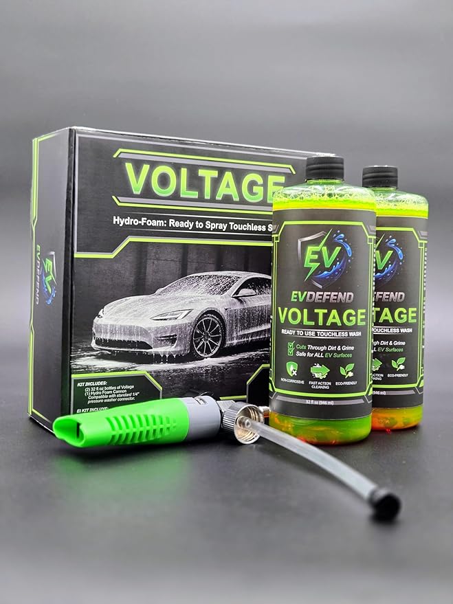 Voltage RTS Touchless Wash Kit – 2 × 32 fl oz Car Soap + Hydro Foam Cannon, EV & Sensor Safe, Ceramic Coating Safe, High-Foam Car Wash Kit for Pressure Washers