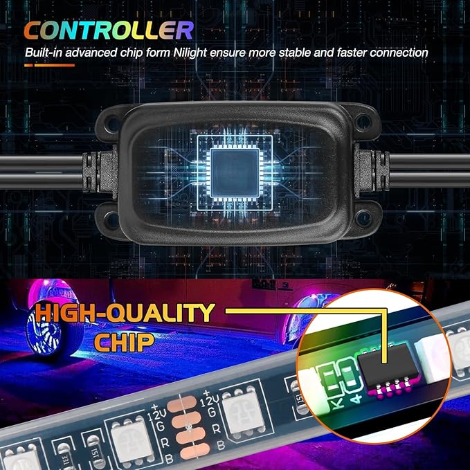 Nilight 4PCS 17.5inch LED Wheel Ring Lights RGB with APP and Remote Control Neon Lights Million Colors w/Turn Signal and Braking Function for Car Van SUV Truck