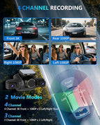 Dash Cam 4 Channel Front and Rear Inside, 360° Car Camera 4K UHD, Dash Camera for Cars Built-in Wi-Fi GPS, Dashcam Free 64GB Card, Voice Control, CPL Filter, WDR Night Vision, 24H Parking Mode(V8PLUS)