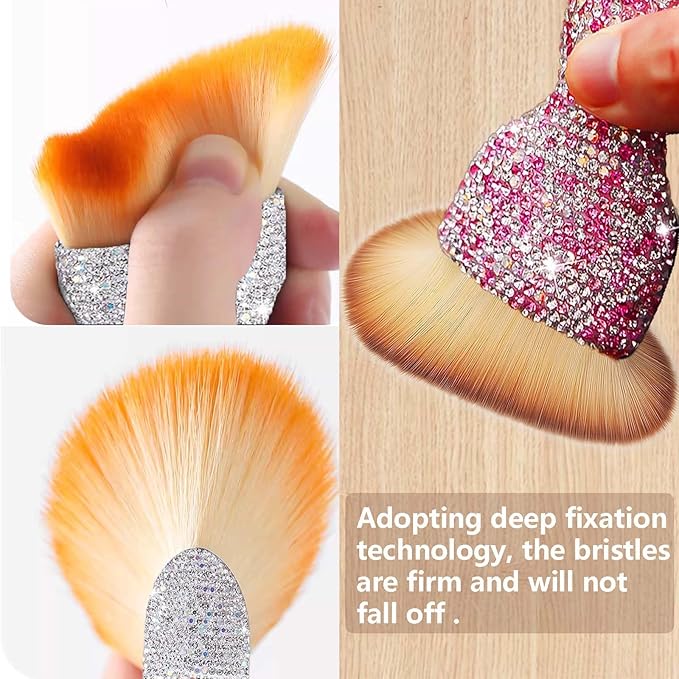 Car Interior Brush Blingbling Car Accessories for Women,2Pack Dust Sweeping Soft Brush with Rhinestone Handle,Detailing Brush Cleaner for Air Conditioner Vents, Computer Keyboard, etc (Pink 2PCS)