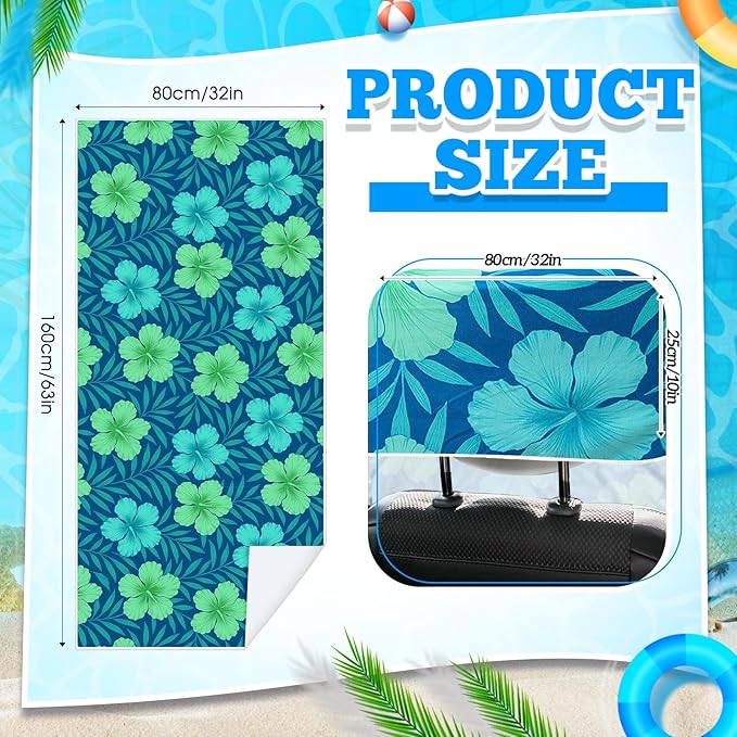 Hahafelt 2 Pack Car Seat Towel Covers with Storage Bag, 63 x 32 Inch Universal Non Slip Waterproof Sweat Protector for Car Truck, Gym Swimming Running, Machine Washable (Floral Hibiscus)