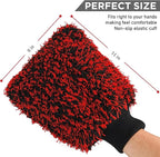 TAKAVU New Car Wash Mitt, 2 Pack Premium Cyclone Microfiber Washing Gloves, Holds Tons of Sudsy Water for Effective Washing, Machine Washable, Lint Free, Scratch Free (Red & Black)