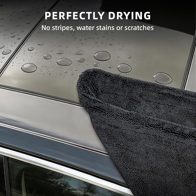 2-Pack 24" x 36" 11.8" x 11.8" Twisted-Loop Car Drying Towel 1500GSM Microfiber Cleaning Cloth for Car Trucks Motorcycles Streak Free Lint Free Ultra Absorbent Washing Cloth for Kitchen Window (Grey)