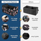 Femuar Car Trunk Organizer,Car Storage Organizer with 72L Large Capacity Waterproof Collapsible and 11 Pockets,Trunk Organizer for Car Suv/Jeep/Sedan, Large Size, Flower