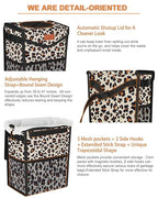 Pritent Car Trash Can with Lid, Cute Leakproof Car Trash Garbage Bag Hanging Vehicle Trash Bin Small Portable Automotive Garbage Cans Organizer for Back/Front Seat(Trapezoid,Leopard