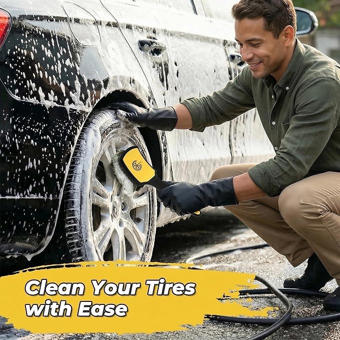 Wheel and Tire Brush Detailing Kit, Soft Rim Brush & Stiff Tire Brush with Silicone Bumper Guard, Non-Slip Ergonomic Handle Car Wash Set for Alloy Wheels, Fenders, Mats