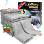Car Wash Drying Towels, 450gsm Ultra-Thick Absorbent Lint-Free Extra Soft Microfiber Rags for Car Detailing, Interior & Exterior Cleaning Cloths, 16in x 16in - Microfiber, Grey, 12 Packs