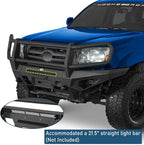 Hooke Road Tacoma Front Bumper Grille Brush Guard for 2005-2011 Toyota Tacoma 2nd Gen Pickup, Steel Push Bull Bar with Winch Plate & LED Lights, Full-Width Off Road Protection