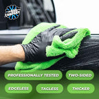 The Rag Company - Creature Edgeless Auto Detailing Towels (10-Pack) Professional 70/30 Blend, Dual-Pile Plush Microfiber, Buffing & Polishing, 420gsm, 16in x 16in, Lime Green