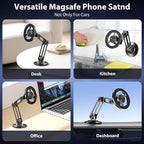 Ultra Magnetic Long-Arm Phone Holder Stand, Fits for MagSafe Car Mount Bracket【Windshield+Vent+Dash】, 360° Rotation Adjustable Strong Magnets Car Mount Desk Office Phone Cradle Holder, Black