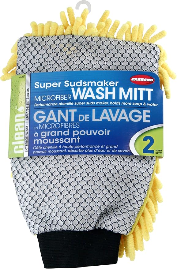 Carrand 45320 Microfiber Suds Maker Long Chenille Wash Mitt, Yellow