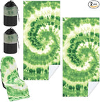Hahafelt 2 Pack Car Seat Towel Covers with Storage Bag, 63 x 32 Inch Universal Non Slip Waterproof Sweat Protector for Car Truck, Gym Swimming Running, Machine Washable (Green Tie Dye)