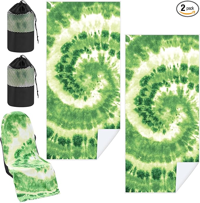 Hahafelt 2 Pack Car Seat Towel Covers with Storage Bag, 63 x 32 Inch Universal Non Slip Waterproof Sweat Protector for Car Truck, Gym Swimming Running, Machine Washable (Green Tie Dye)