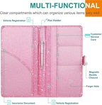 RSAquar Car Registration & Insurance Holder - Leather Glove Box Organizer, Cool Accessories for ID, Driver's License Cards & Docs, Men & Women, Pink Glitter