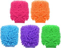 HARFINGTON 5pcs Chenille Microfiber Car Wash Mitts 9" x 5.5" Scratch Free Wash Gloves Absorbent Double Sided Plush 5 Color Cleaning Drying Mitts for Car Washing Home Clean
