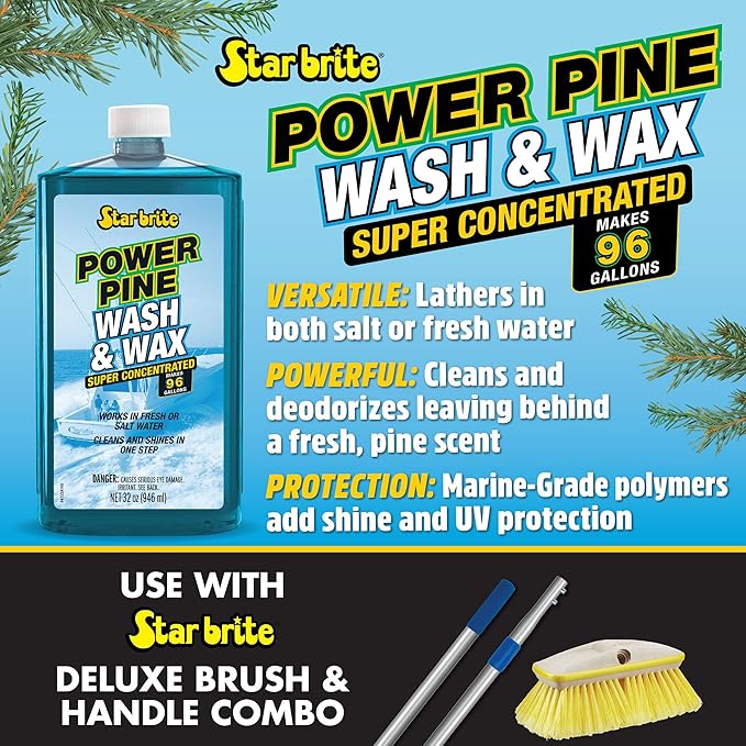 STAR BRITE Power Pine Wash & Wax - Concentrated Marine Grade Formula for Boats, Cars & More - Clean, Shine, UV Protect & Shed Stains in One Step