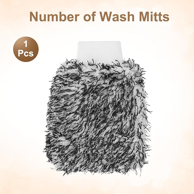 HARFINGTON Chenille Microfiber Car Wash Mitts 10.2" x 6.7" Scratch Free Wash Gloves Absorbent Double Sided Plush Cleaning Drying Mitts for Car Washing Home, Gray