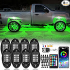 8Pods RGB LED Rock Lights Kit with APP/RF Remote Control Dual Zone Brake, Bright Underglow Multicolor Neon Underbody Light Waterproof 12V for Trucks Pickup Jeep Golf Cart SXS ATV Off Road Vehicles
