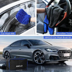 62'' Car Wash Brush with Long Handle, Scratch-Free Car Wash Mop Kit with Car Wash Bucket, Wheel Tire Brush, Wash Mitt Towel, Windshield Squeegee, Car Cleaning Brush Kit for Cars RV Truck Boat