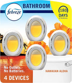 Febreze Bathroom Air Freshener, Odor-Fighting, Plug In Alternative, Air Fresheners for Small Spaces in Home, Bathroom, Kitchen, & Closet, Pet & Litter Box Odor Fighter, Hawaiian Aloha Scent, 4ct