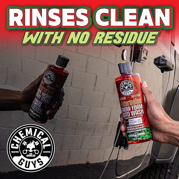 Chemical Guys CWS20864M Car Wash Starter Bundle - Watermelon Snow Foam Car Wash Soap, 64 oz (Half Gallon) Watermelon Scent + Chenille Wash Mitt (2 Items) Works on Cars, Trucks, SUVs, RVs & More