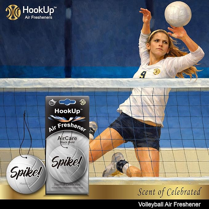 Volleyball Car Air Freshener by HookUp - 4 Pack - Black Gold Scent (Extra Strong) | Unique Volleyball Gift for Players, Coach, Fans | Hanging Car Accessory with Long Lasting Fresheners Smell