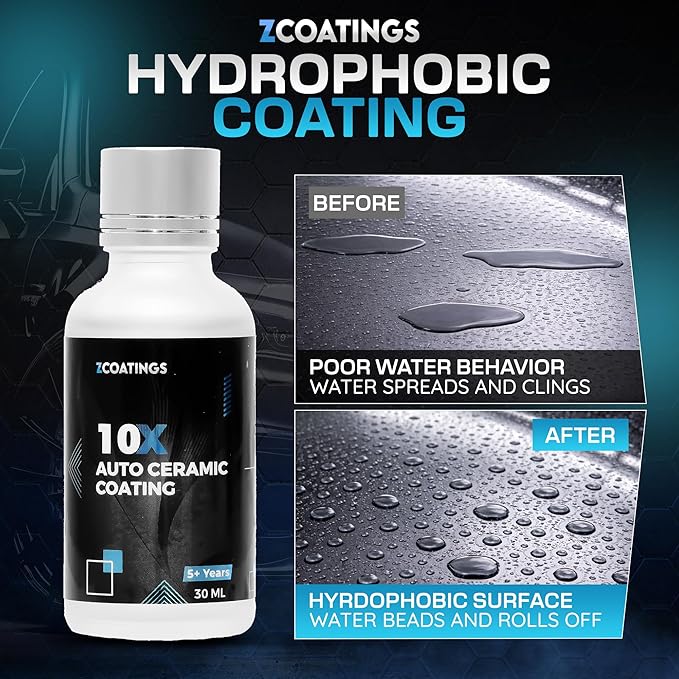 10X Ceramic Coating for Cars | 30ml SiO2 Nano Hydrophobic Formula | Protects Paint, Wheels & Trim | Professional Grade | Up to 5 Year Durability
