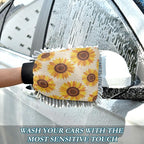 Qilmy Sunflower Seamless Fabric Microfiber Chenille Car Wash Sponge Scratch Free Car Wash Mitt Absorbent Mitt Sponge for Trucks SUVs Car Washing Home Cleaning, Medium
