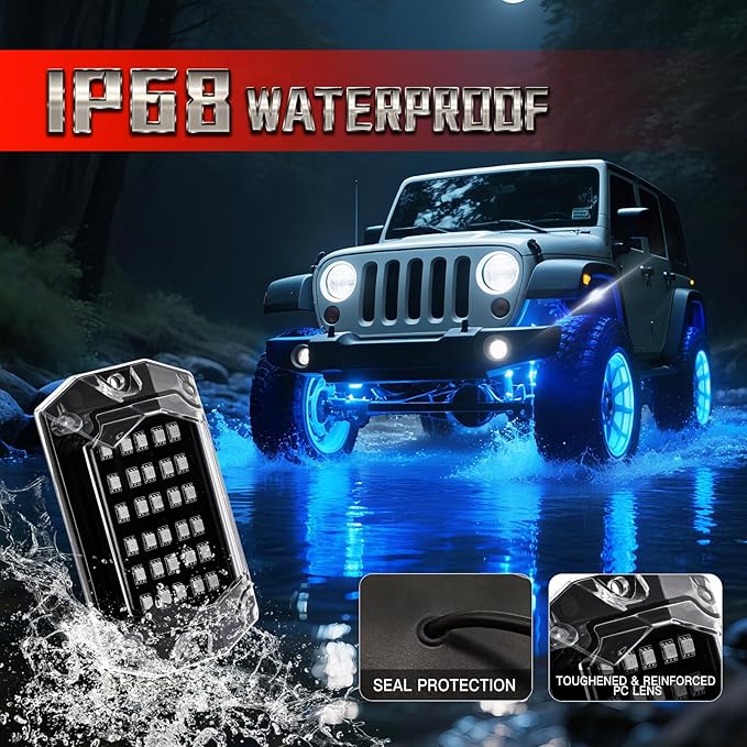 8 Pods Full Angle RGB LED Rock Lights for Truck Jeeps ATV UTV RZR Offroad Golf Cart SXS, Waterproof Multicolor Neon Underglow Kit with Bluetooth APP/RF Remote, 12Volt Underbody Lights
