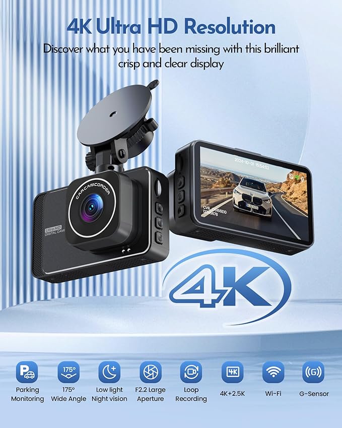 PGYIOO！Dash Cam, 4K Dash Cam Front and 2.5K Rear, Dash Camera for Cars with APP, 3" IPS Display Car Camera, 175°+160°Wide Angle, Night Vision, 24H Parking Mode, Loop Recording, 32GB Card