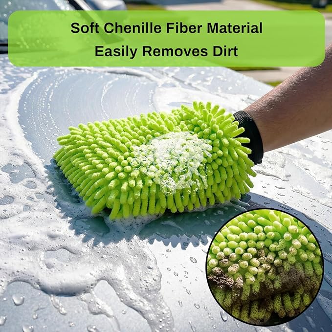 4Pack Large Microfiber Car Wash Mitts, Ultra Absorbent & Lint-Free Wash Mitts for Car Washing, SUVs, Motorcycles & Household Cleaning - Car Wash Accessories Kit, Green