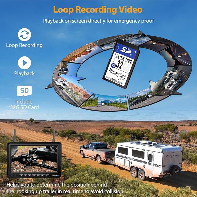 Dual RV Magnetic Wireless Backup Camera 7" HD 1080P Reverse Camera with Long Battery Life Rechargeable, Night Vision, IP69 Waterproof Back Up Camera for Cars Hitching Gooseneck Horse Trailer(CT7-2)